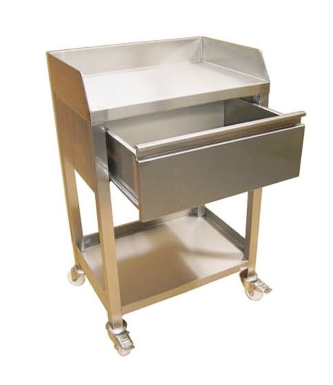 Stehtisch mit Schublade aus Edelstahl