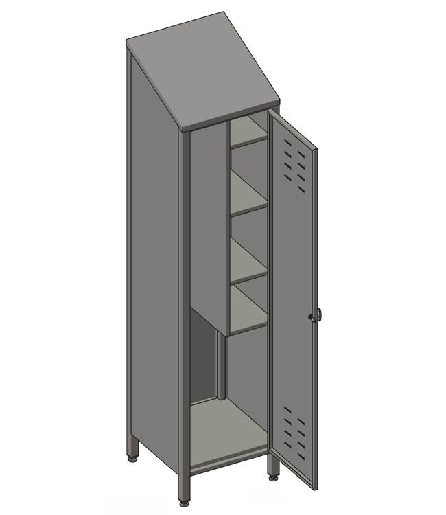 Ablage- und Besenschrank mit Fach aus Edelstahl