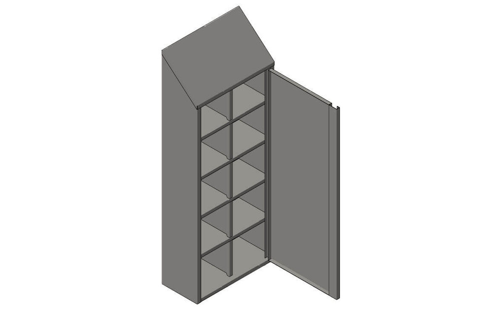 Fächerschrank mit Flügeltüre aus Edelstahl