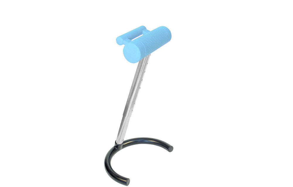 Stehhilfe Edelstahl mit PU-Sitz blau