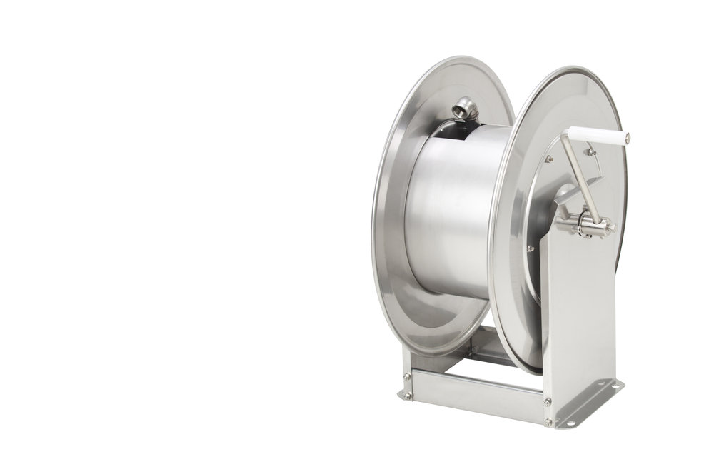 Schlauchaufroller aus Chromstahl mit Handkurbel 1/2" - 35 bis 60 m
