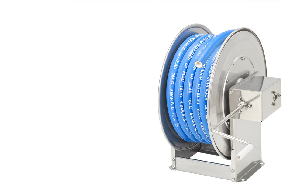 Schlauchaufroller aus Chromstahl mit Handkurbel 3/4" - 28 m