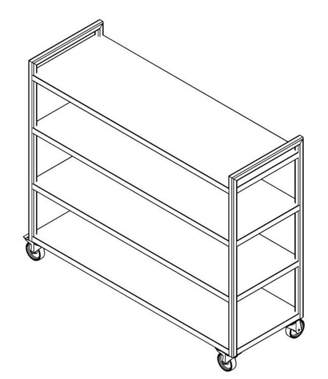 Carrello a ripiani per contenitori Euronorm in acciaio inossidabile