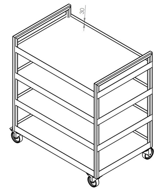 Chariot à étagères pour bacs Euronorm en acier inoxydable