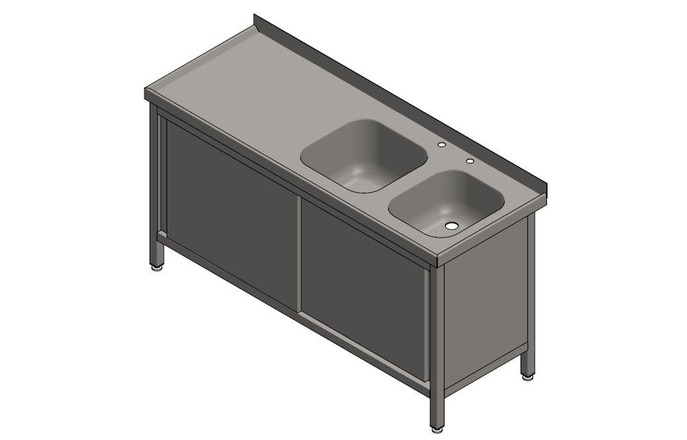 Spühlschrank 2 Becken und Ablage aus Edelstahl