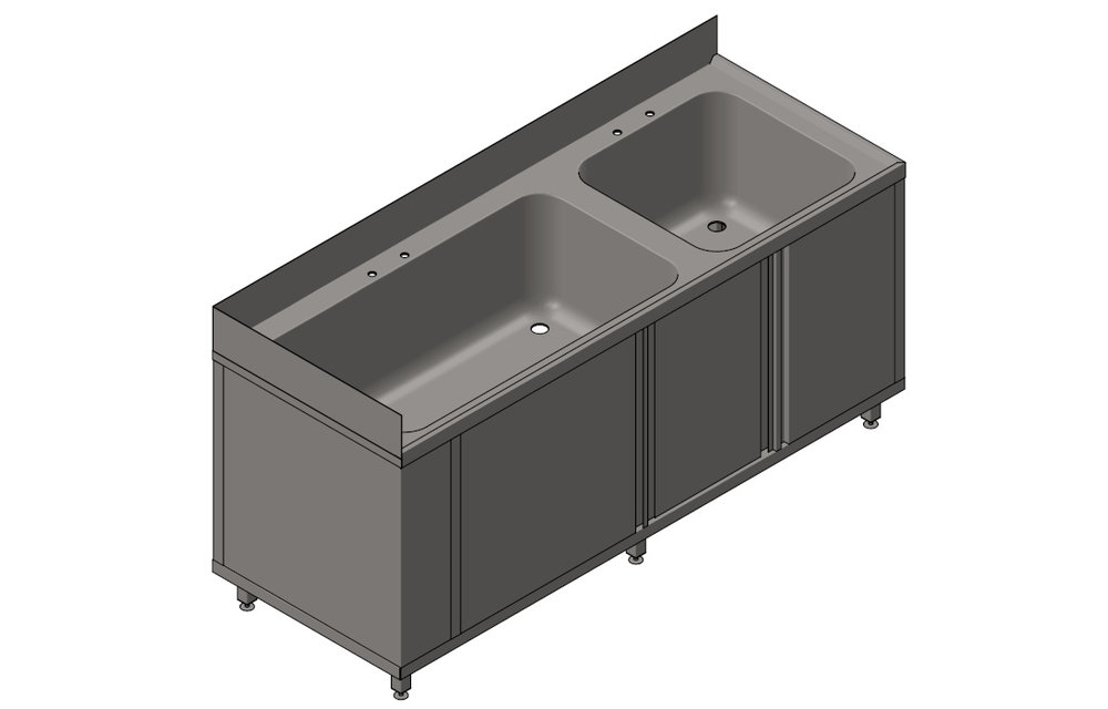 Spülschrank mit 2 extra grossen Waschbacken aus Edelstahl