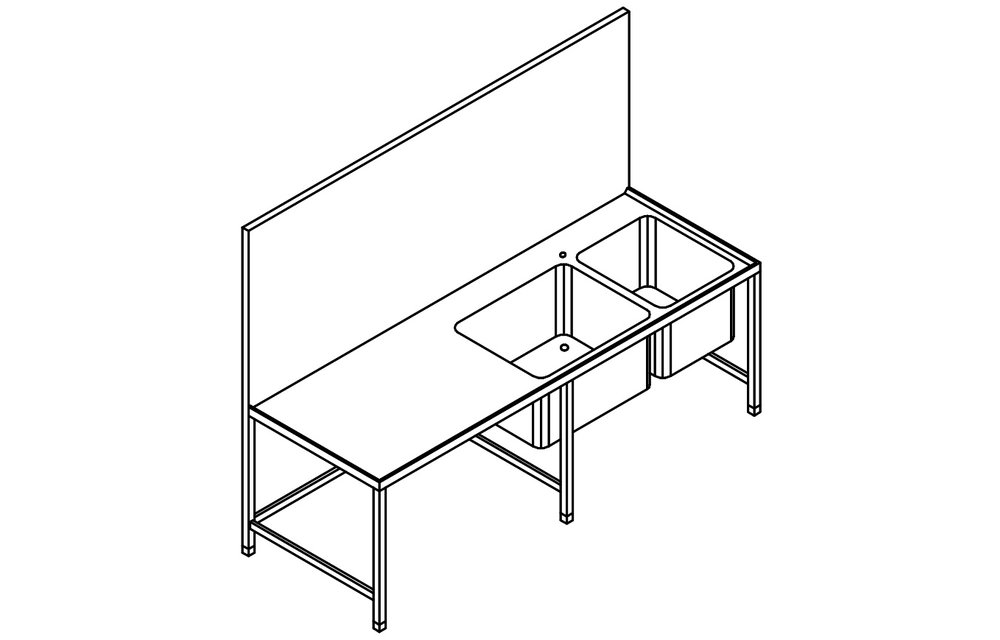 Spültisch mit Rückwand aus Edelstahl