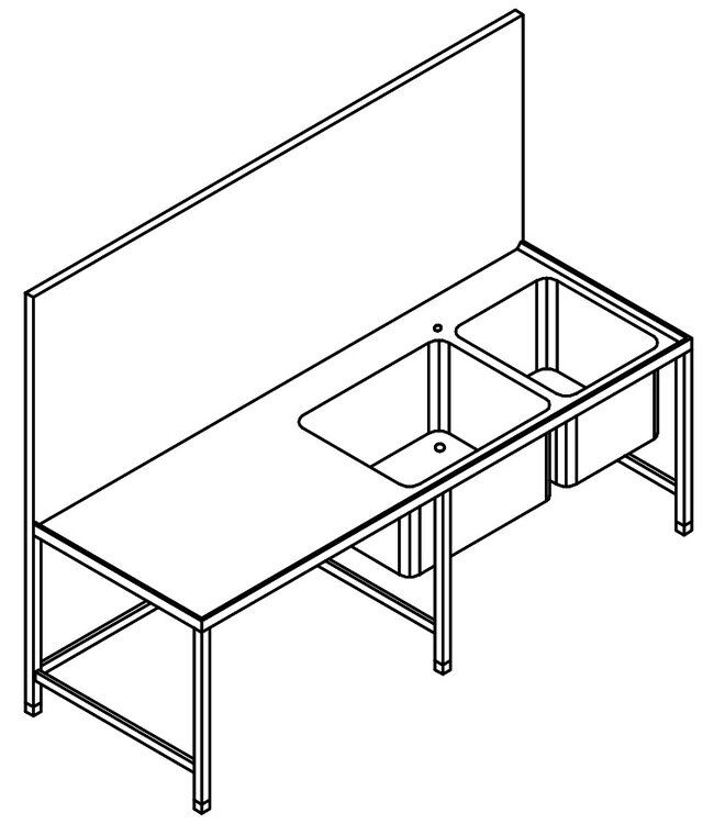 Spültisch mit Rückwand aus Edelstahl