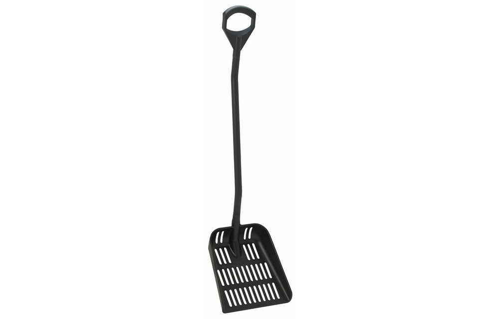 Vikan Ergonomische Schaufel mit Abflusslöchern, 380 x 340 x 90 mm, 1305 mm, Schwarz
