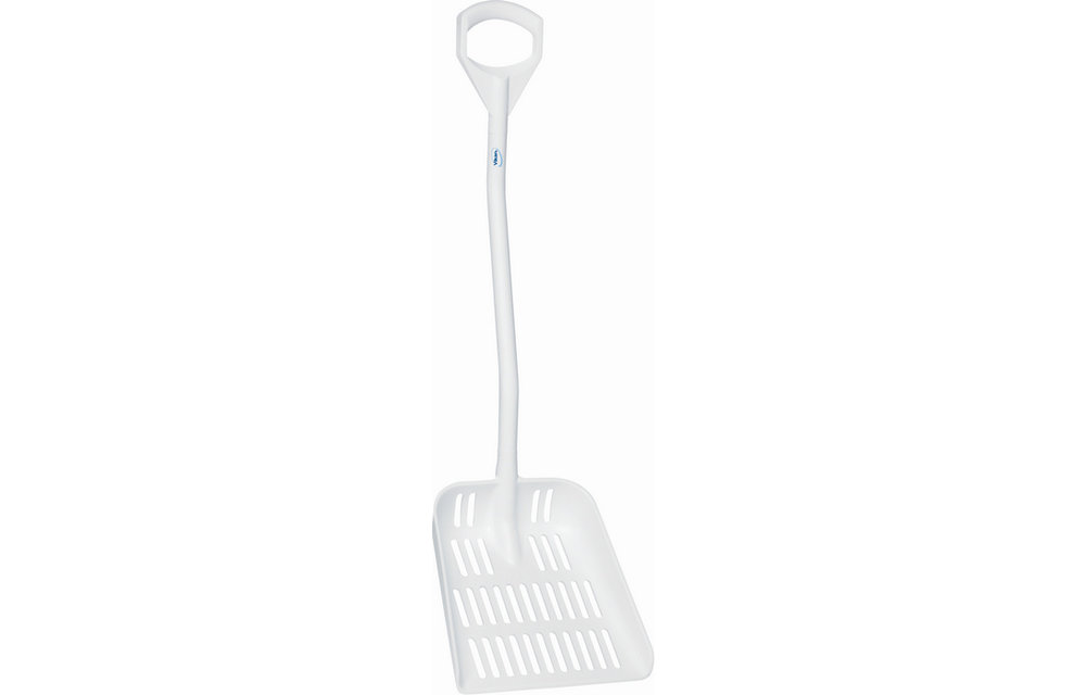 Vikan Ergonomische Schaufel mit Abflusslöchern, 380 x 340 x 90 mm, 1145 mm, Weiss