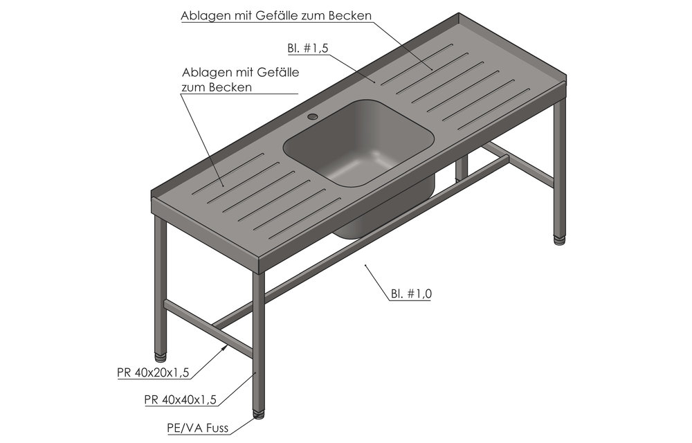 Spültisch 2000 x 700 x 900 mm