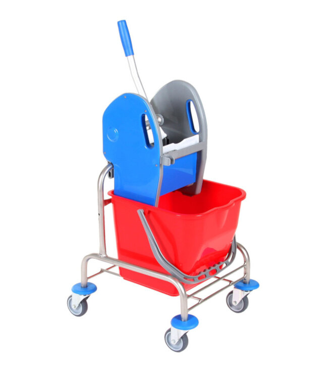 Chariot à roulettes unique avec presse à mop, acier inoxydable, seau de 17 l