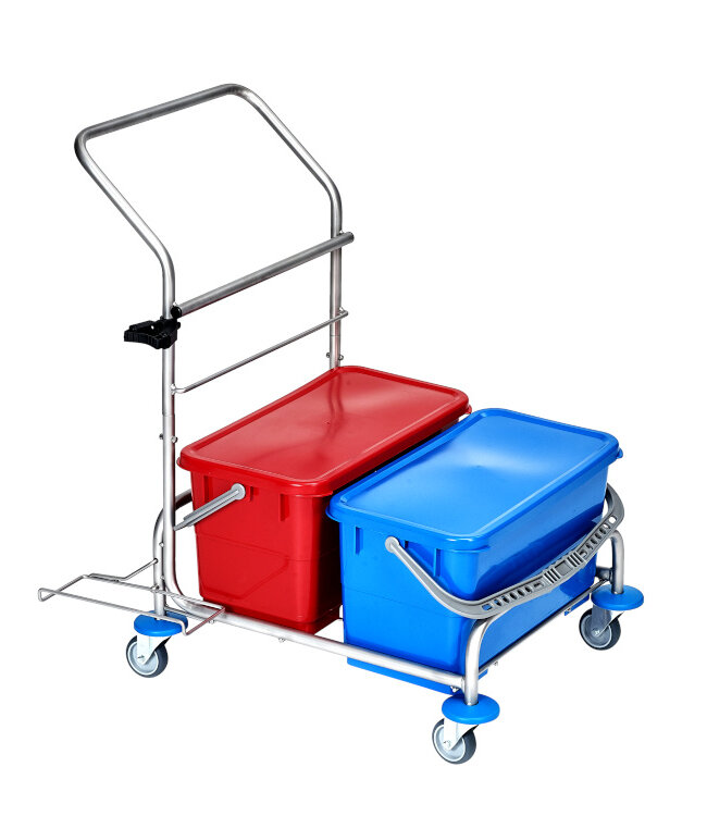 Carrello doppio per contenitori per scope con maniglia di spinta, Acciaio inossidabile, 2 secchi da 22 l