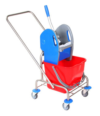 Reinigung allgemein Chariot à roulettes unique avec presse à mop et poignée de pousse | Acier inoxydable Reinigung allgemein Chariot à roulettes unique avec presse à mop et poignée de pousse | Acier inoxydable
