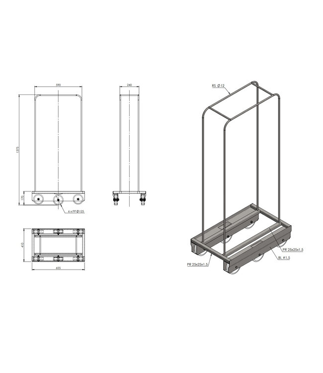 Support d'empilage pour rolli à caisses à 6-roues en acier inoxydable