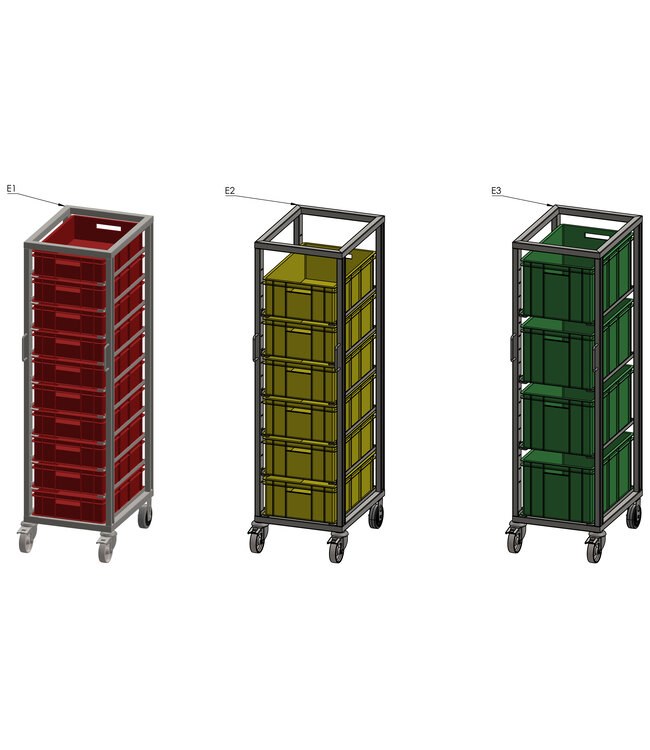 Chariot de transport pour bacs Euronorm - réglable en acier inoxydable