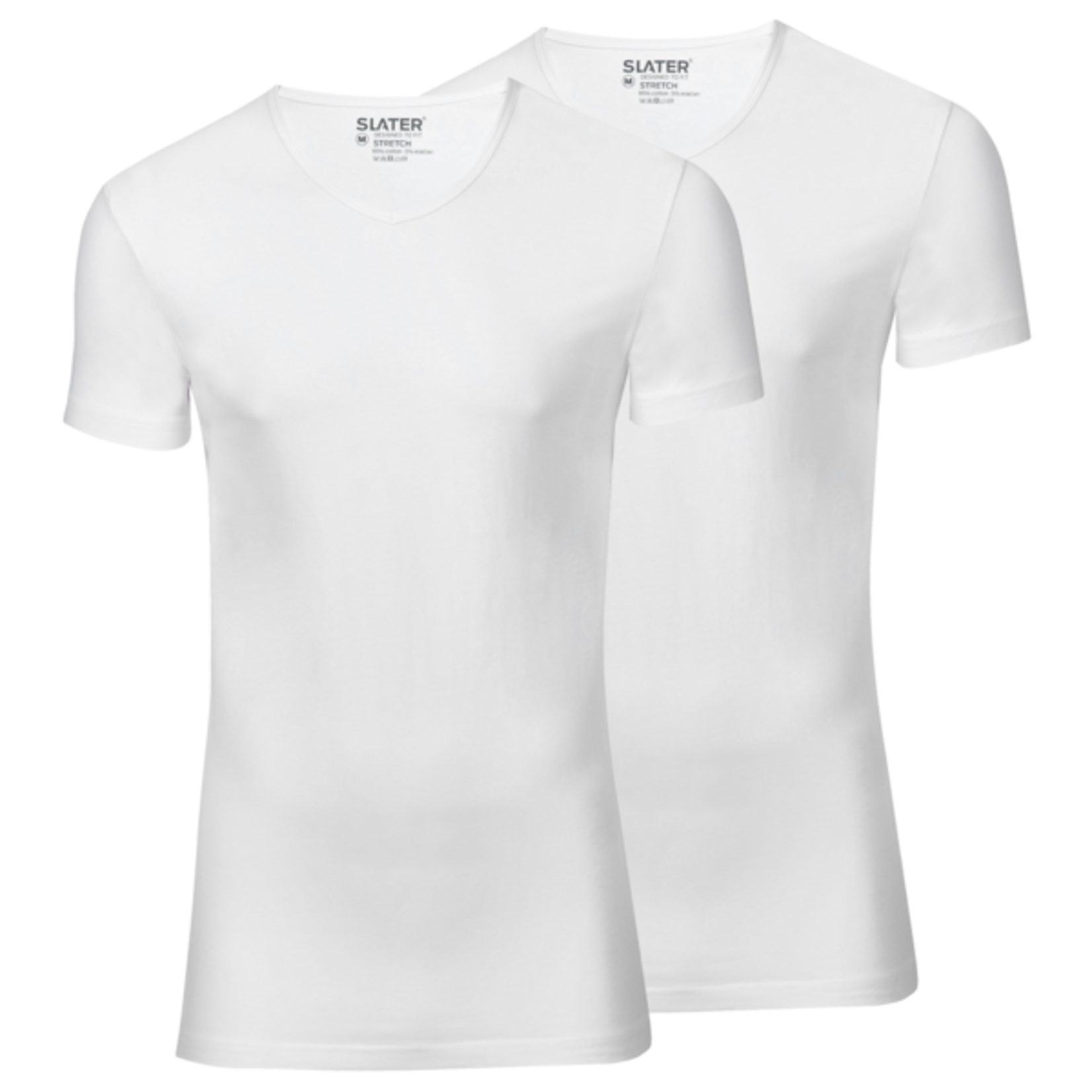 Slater Stretch 2-pack v-hals t-shirt wit