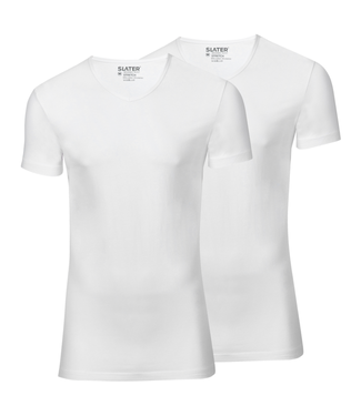 Slater Stretch 2-pack v-hals t-shirt wit