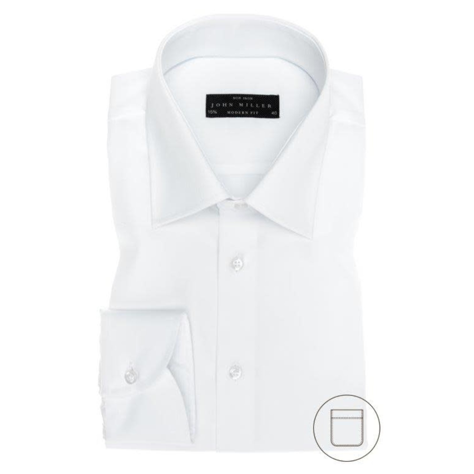 John Miller modern fit overhemd wit met semi spread boord