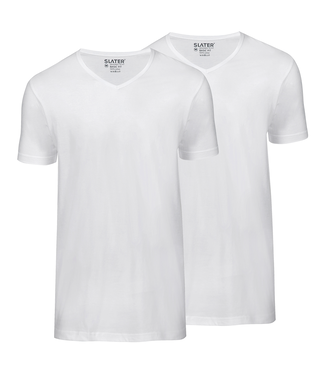 Slater Basic Fit 2-pack v-hals t-shirt wit