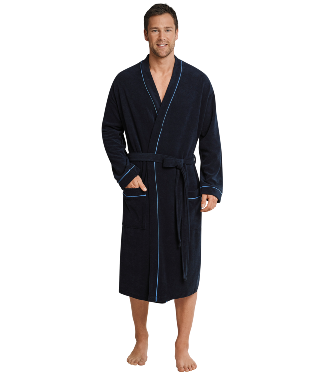 badjas marine met blauwe bies