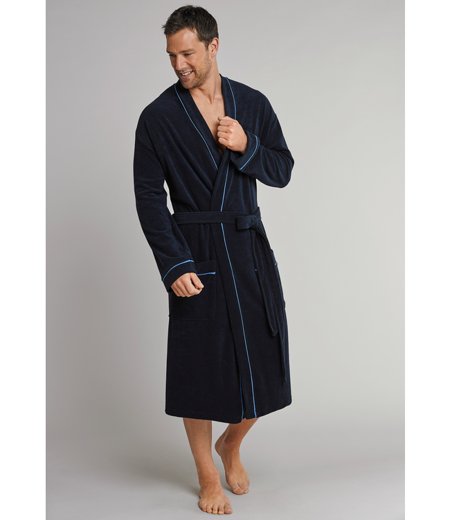 badjas marine met blauwe bies