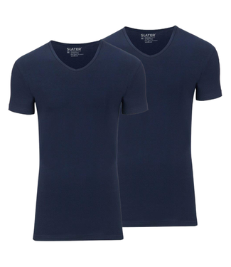 Slater Stretch 2-pack v-hals t-shirt marine