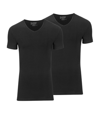 Slater Stretch 2-pack v-hals t-shirt zwart