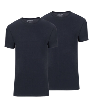 Slater Basic Fit 2-pack ronde hals t-shirt marine