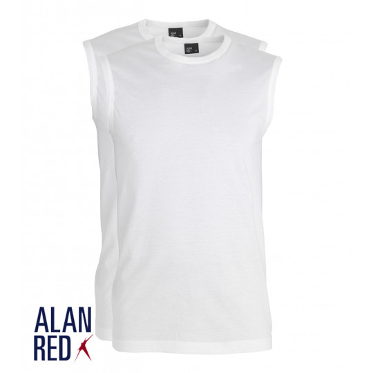 B olie ozon Helaas Alan Red Montana 2-pack mouwloze ronde hals t-shirt wit - Tim Menswear