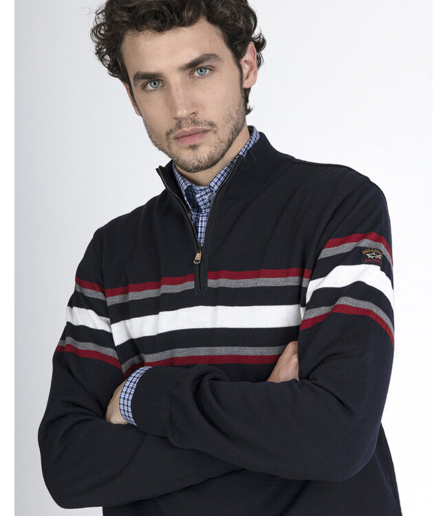 zip trui marine met rood