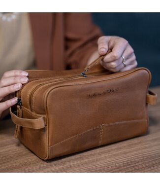 Chesterfield leren toilettas Stacey cognac