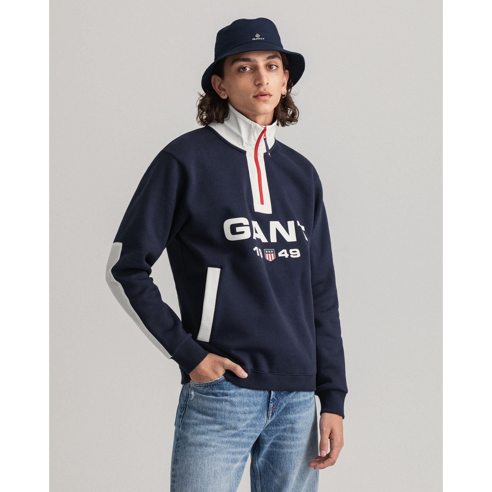 GANT retro logo sweatshirt met korte rits grijs