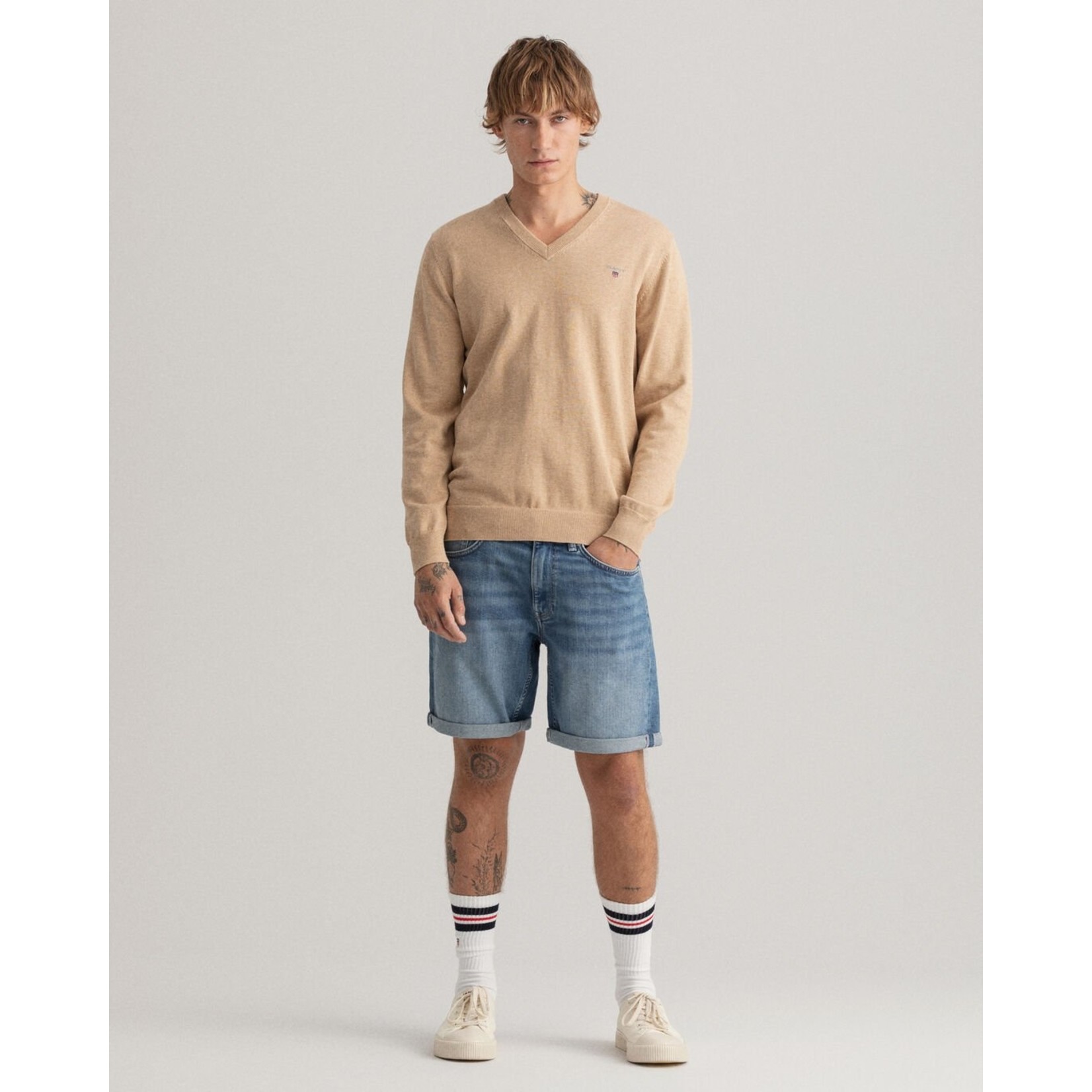 GANT katoenen v-hals trui beige