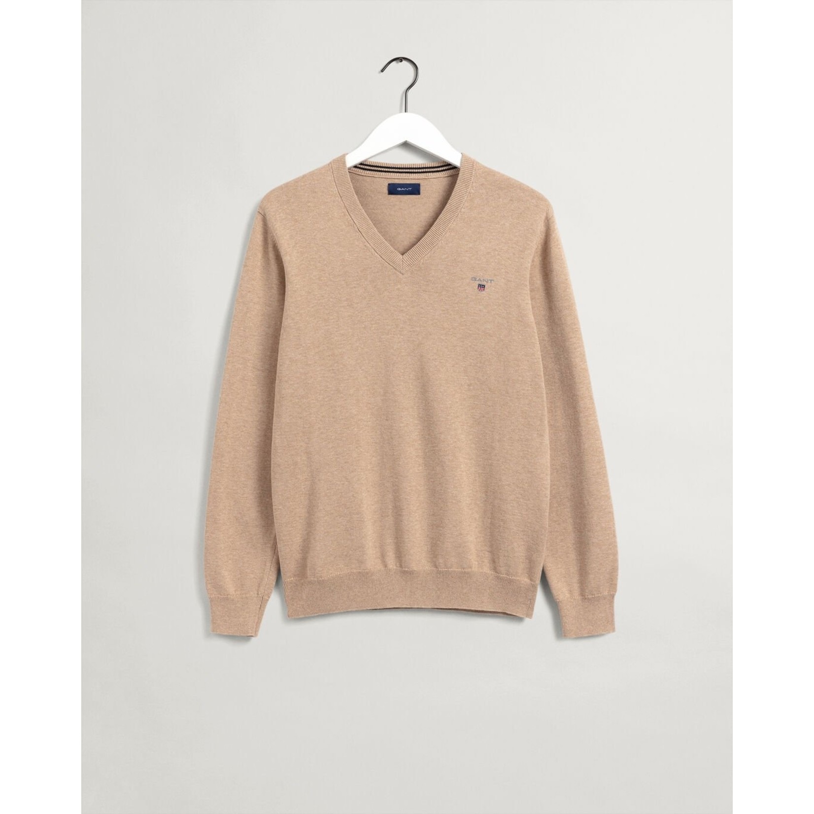 GANT katoenen v-hals trui beige