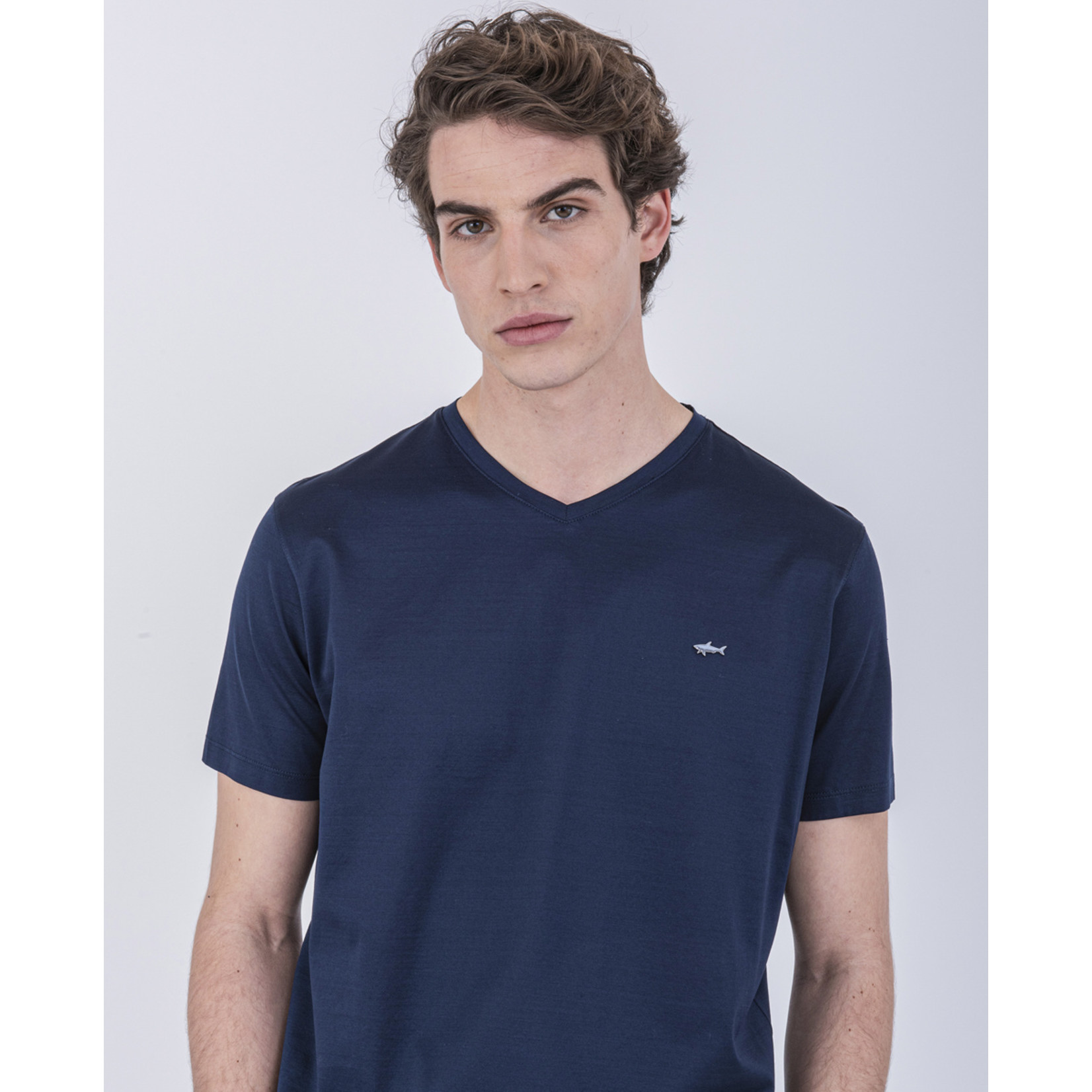 Paul & Shark v-hals t-shirt met metallic haai donkerblauw