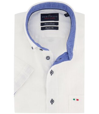 Portofino linnen regular fit korte mouw overhemd wit - laatste maat 3XL
