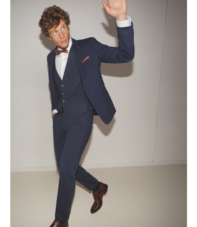 slim fit technisch kostuum blauw