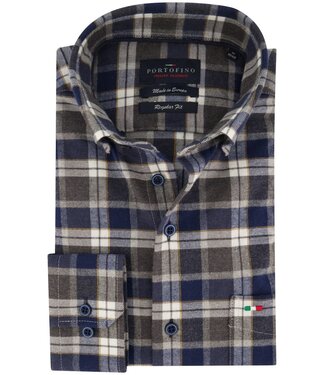 Portofino regular fit overhemd grijs ruit