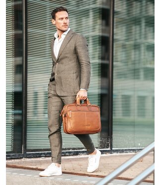 Chesterfield leren laptoptas Seth cognac