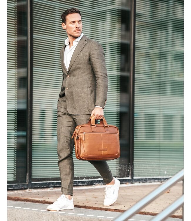 leren laptoptas Seth cognac