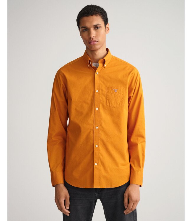 regular fit poplin overhemd mosterd