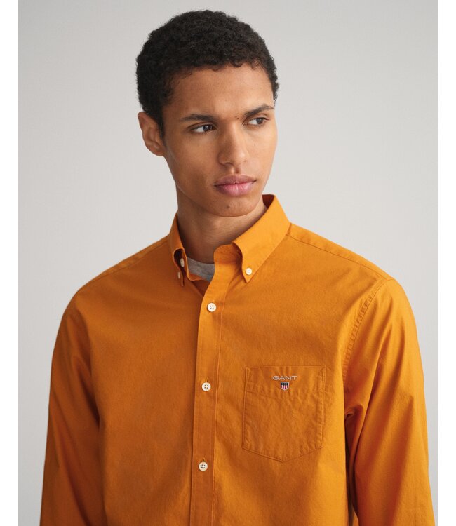 regular fit poplin overhemd mosterd