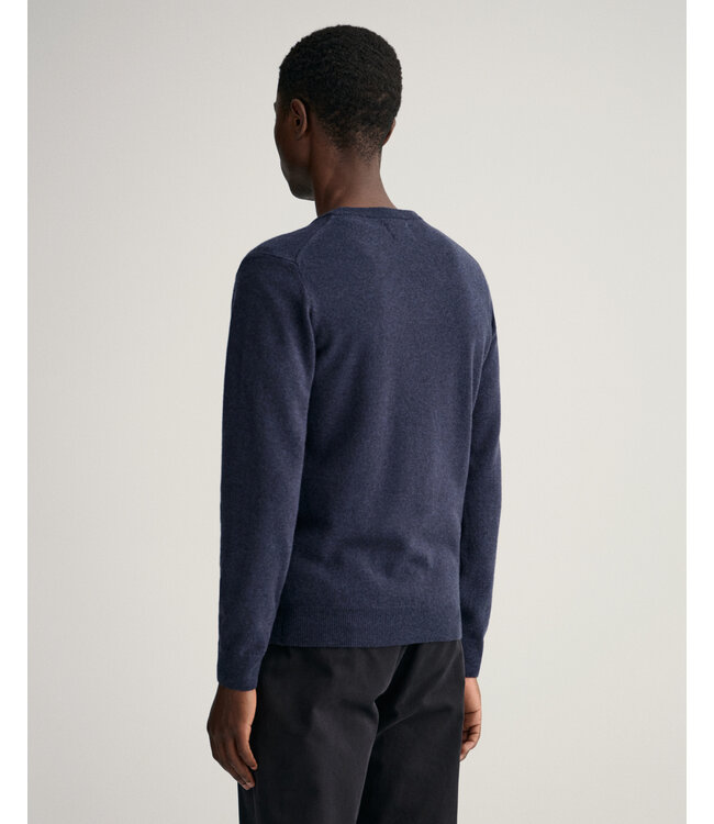 lamswollen v-hals trui marine melange