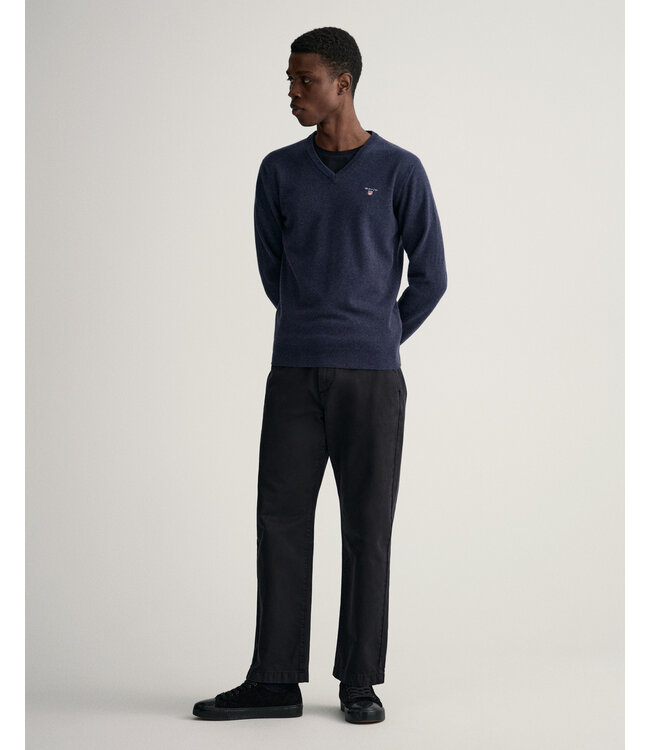 lamswollen v-hals trui marine melange