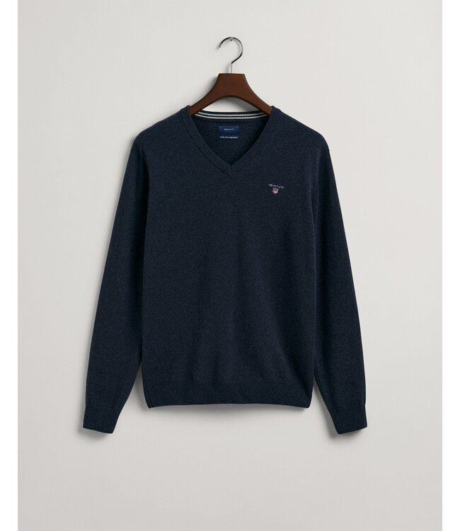 lamswollen v-hals trui marine melange