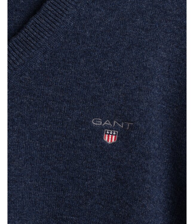 lamswollen v-hals trui marine melange