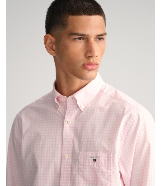 regular fit poplin overhemd Gingham roze ruitje