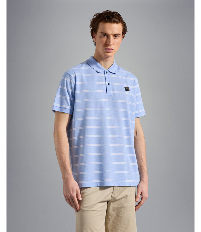 piqué polo korte mouw lichtblauw streep