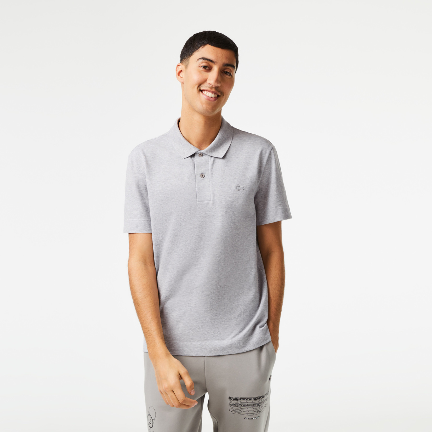 Lacoste Active Movement polo korte mouw lichtgrijs